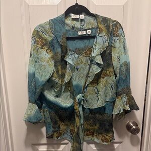 Cato Blue and Green Floral Blouse 2 Piece 14/16W Y2K